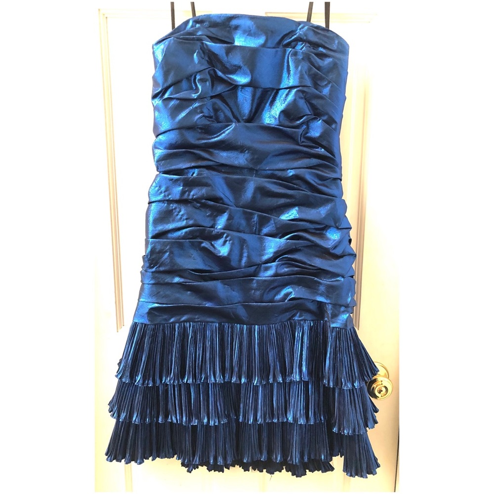 🦋 Veni Infantino Metallic Blue Strapless Evening Dress